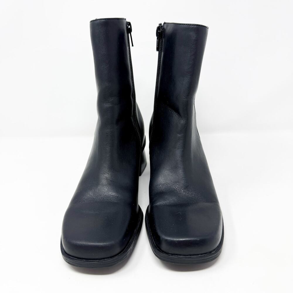 Vintage Y2K Naturalizer Black Leather Square Toe Booties Size 7 Made in Brazil - Picture 2 of 8